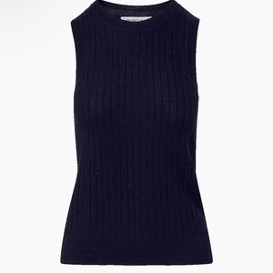 Veronica Beard Jerrel Rib-Knit Merino Wool Tank in Navy Size S